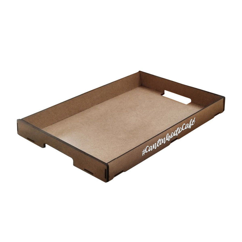 Bandeja Cantinho Café Mdf Cru 39,5x29,5 Com Alças Vazadas