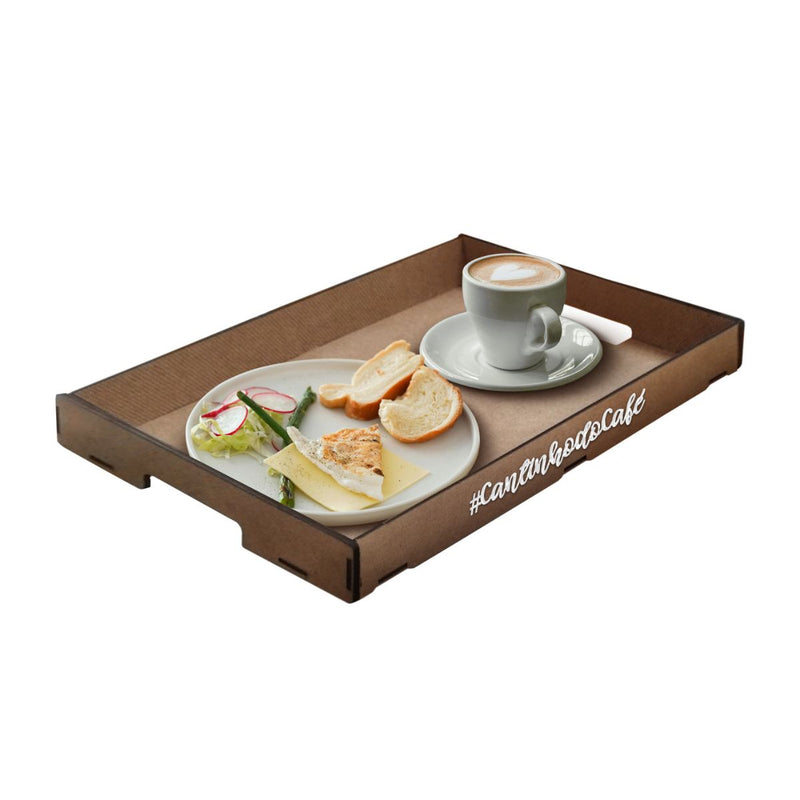 Bandeja Cantinho Café Mdf Cru 39,5x29,5 Com Alças Vazadas