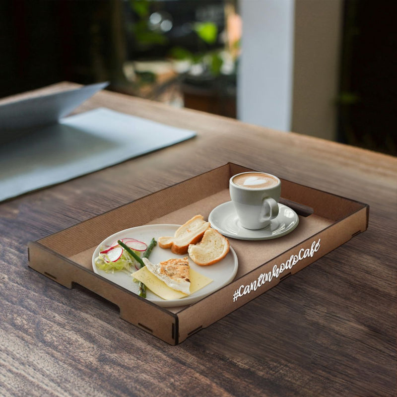 Bandeja Cantinho Café Mdf Cru 39,5x29,5 Com Alças Vazadas